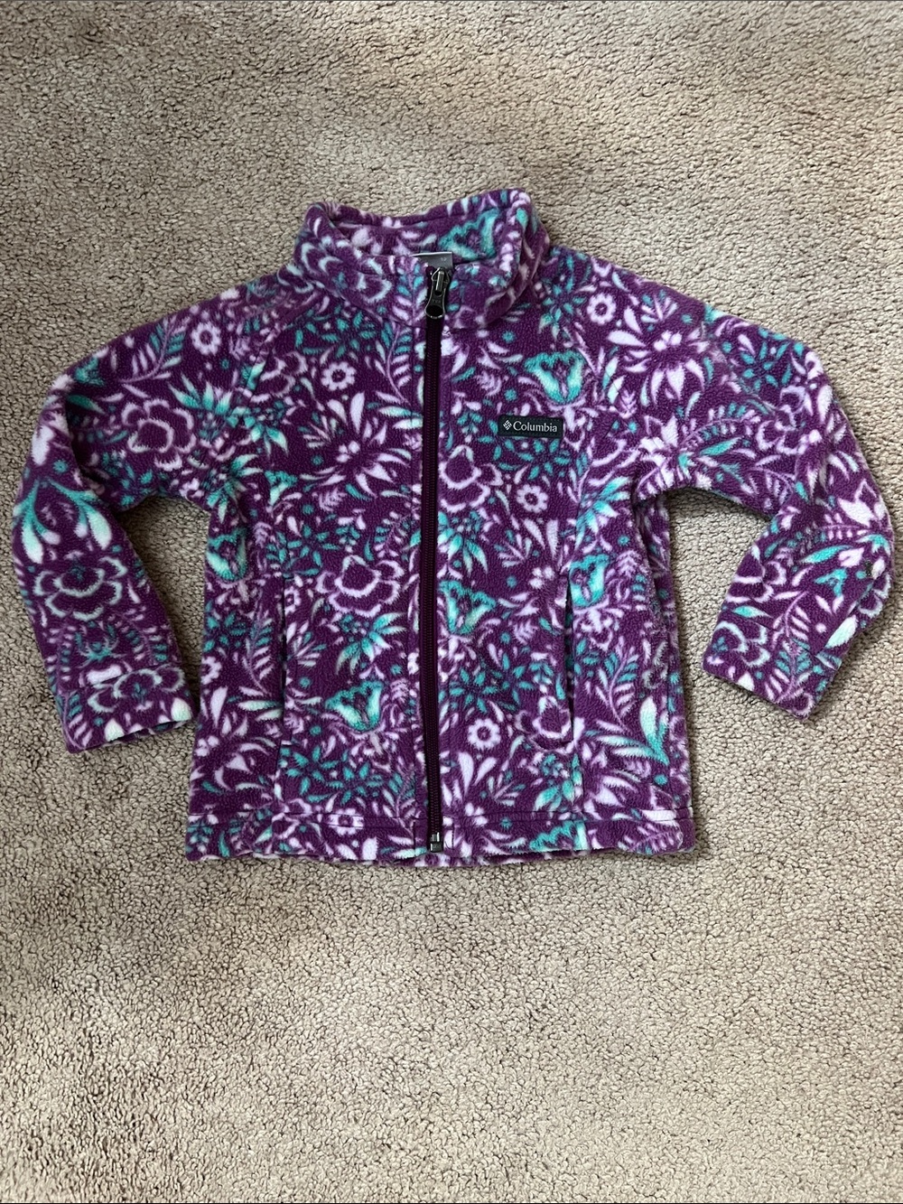 Columbia Purple Floral Zip Fleece with Teal Accents